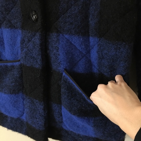 ARITZIA Wilfred Cecile WOOL Plaid Quilted Coat Black/Blue XS - Picture 6 of 11